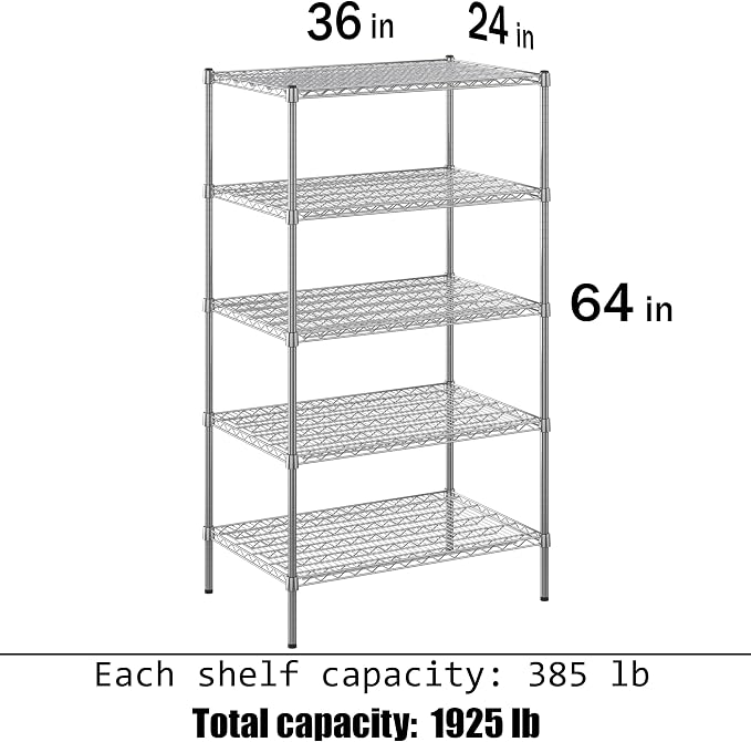 24" Deep x 36" Wide x 64" Height Wire Shelving Kit | 5-Tier | NSF Commercial - Image 3