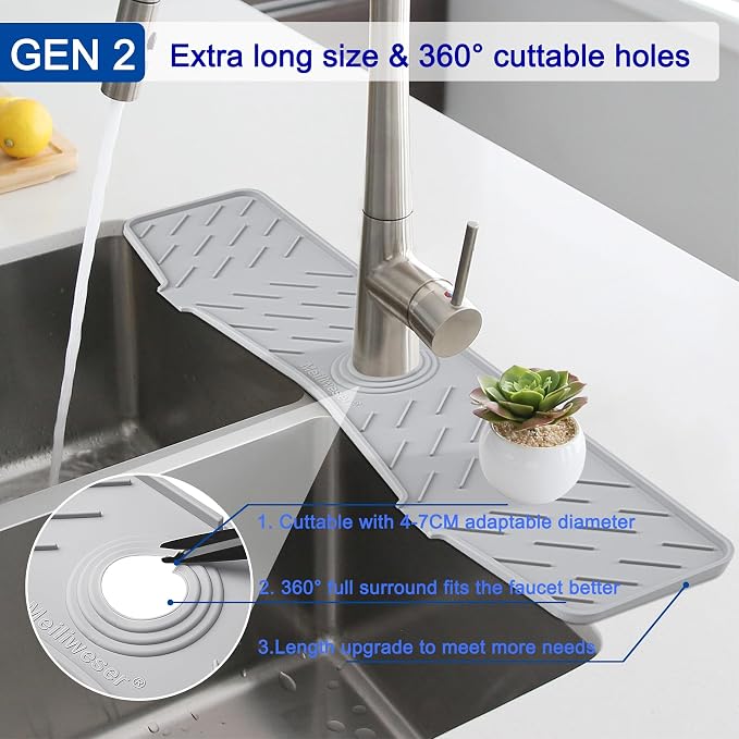 Meiliweser Faucet Mat for Kitchen Sink – 24” x 5.1” Extra-Long Silicone Splash - Image 4