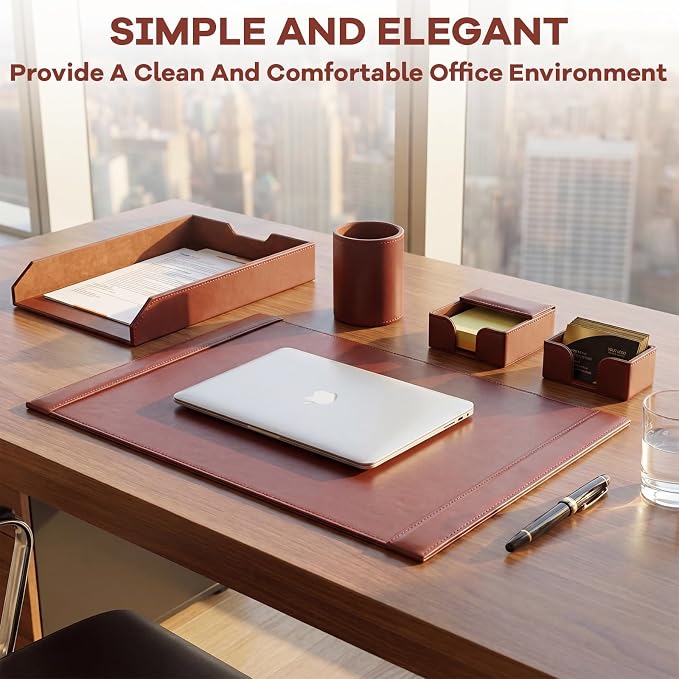 5 Pcs Bonded Leather Desk Organizer Accessories Set 30 x 18 Inch Leather Desk - Image 6