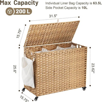 Laundry Hamper with Wheels, 52.8 Gallon Rolling Laundry Basket with Lid - Image 4