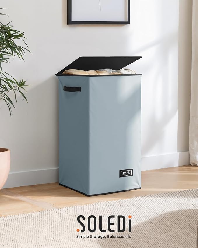 SOLEDI Laundry Hamper with Lid 90L Large & Tall Collapsible Laundry Basket - Image 8