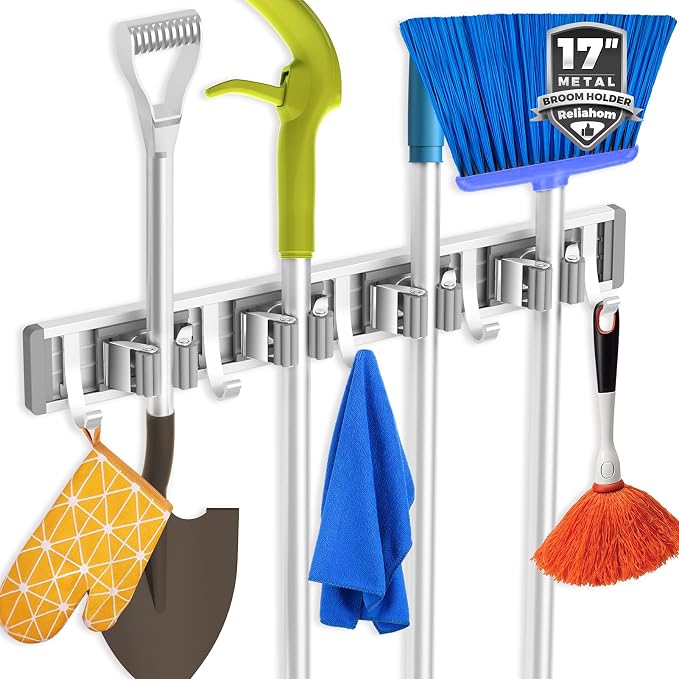 reliahom Adjustable Broom Holder Wall Mount, Mop Storage Tool Racks, Broom by reliahom