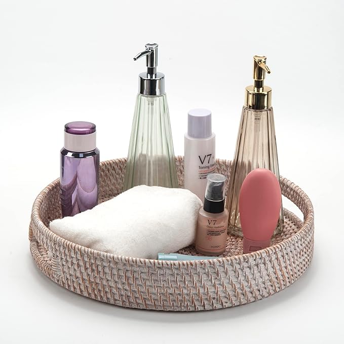 Coffee Table Tray Round Rattan Ottoman Tray Woven Serving Trays - Image 5