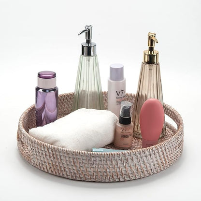 Coffee Table Tray Round Rattan Ottoman Tray Woven Serving Trays - Image 5