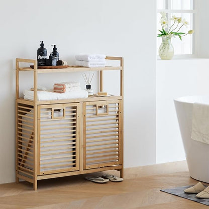 Double Tilt Out Laundry Hamper, Bamboo Hamper - Image 6