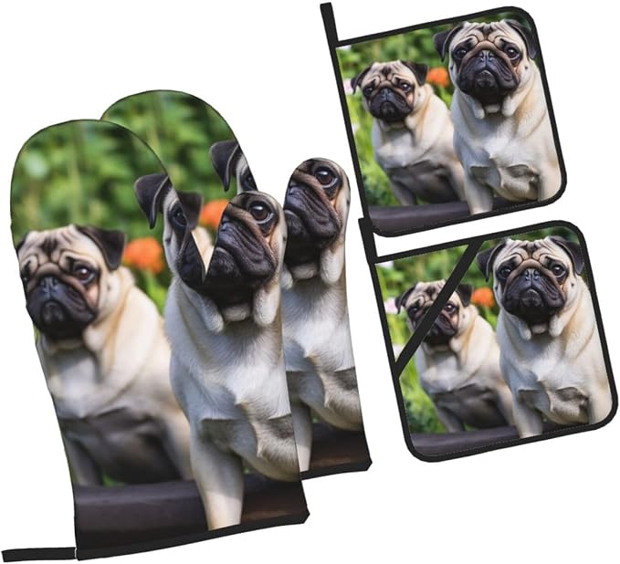 Pugs in The Garden Oven Mitts and Pot Holders 4-Piece Set, Extended Kitchen - Image 8
