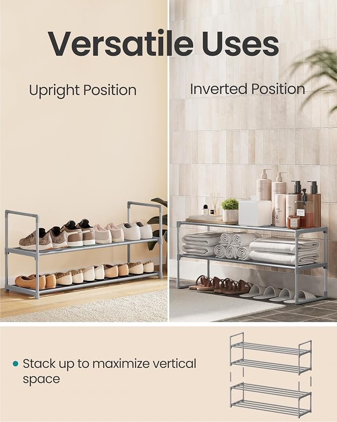 SONGMICS Shoe Rack, 2-Tier Shoe Organizer, Metal Storage Shelf, Upright or - Image 4
