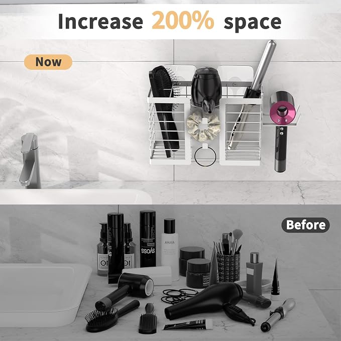 FUNKYLEE Hair Tool Organizer, 3 in 1 Metal Bathroom Blow Dryer Organizer Wall - Image 2