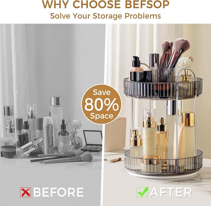 360° Rotating Makeup Organizer, Upgraded 2 Tier Skincare Perfume Organizers - Image 3