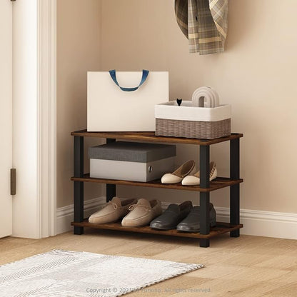 Furinno Turn-S-Tube 3-Tier Shoe Rack, Amber Pine/Black | 11.6 x 23.6 x 22.2 - Image 2