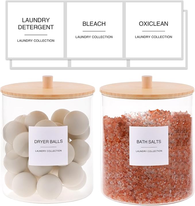 Glass Jars and Acrylic Dryer Sheet Holder, Laundry Pods Container - Image 2