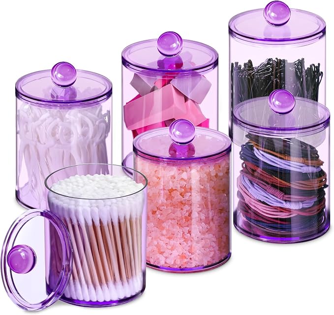 6 Pack Qtip Holder, Canister Apothecary Jar Set, Bathroom Jars by XIPENGKEJI