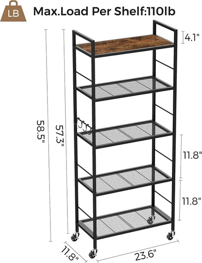 5-Tier Metal Storage Rack with Industrial Wheels, Mesh Shelving Unit with - Image 6