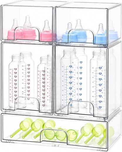Baby Bottle Organizer, 5 Pack Clear Acrylic Stackable Storage Drawers, Baby by Degeyoyo