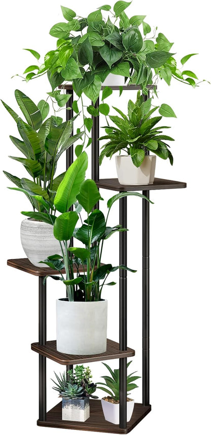 5 Tier Plant Stand Indoor, Thickened Metal Wood Corner Plant Shelf Stands by YOCOMEY
