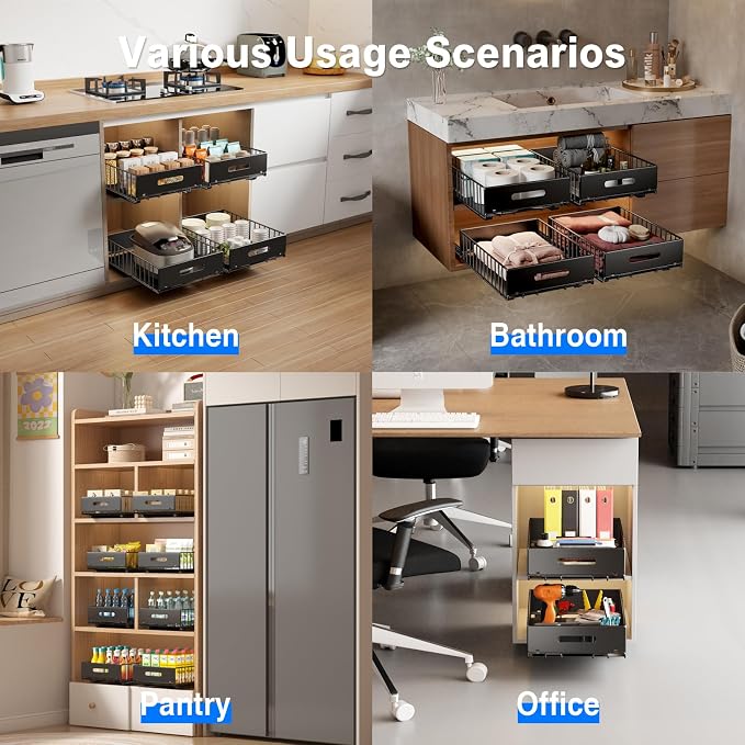 Mustorn 2 Pack Pull Out Cabinet Organizer, Slide Out Drawers - Image 7