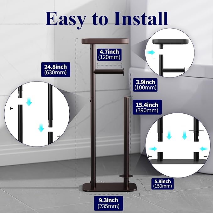 Kitsure Toilet Paper Holder Free Standing – Rustproof Metal Toilet Paper Stand - Image 2