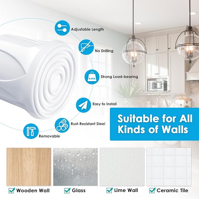 MEXAU White Tension Curtain Rod 16 - Image 2
