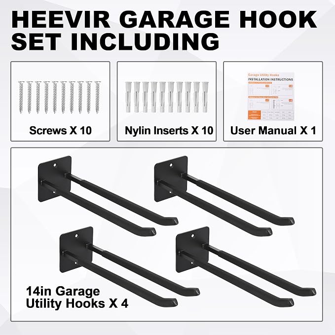 14 Inches Extra Large Garage Hooks, Tool Hanger Long Utility Storage Hooks - Image 4