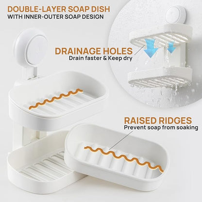 LEVERLOC Soap Dish Holder for Shower Double Layer Suction Cup Wall Mounted - Image 4