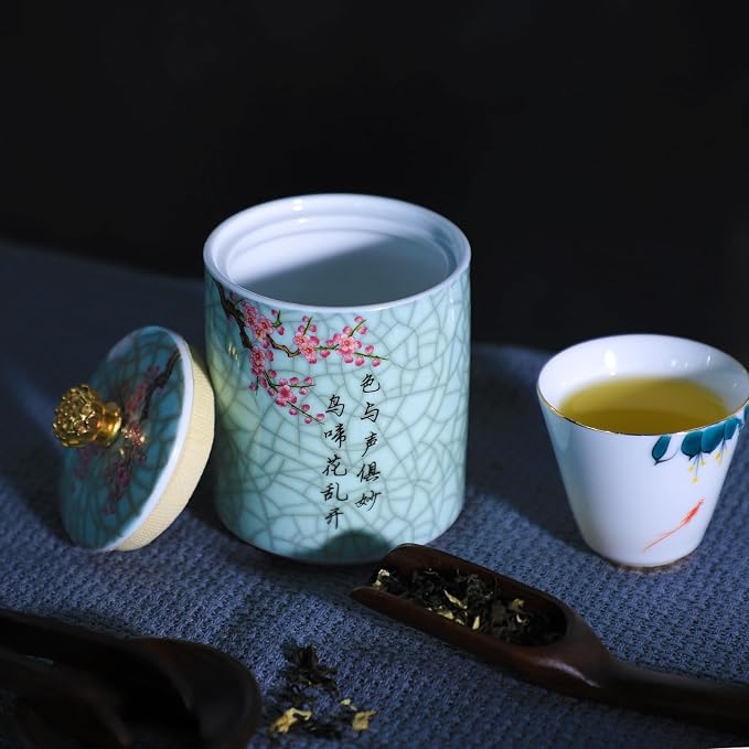 Enamel Ceramic Tea Caddy Tea Canister Tea Storage Container Tins Jar - Image 7