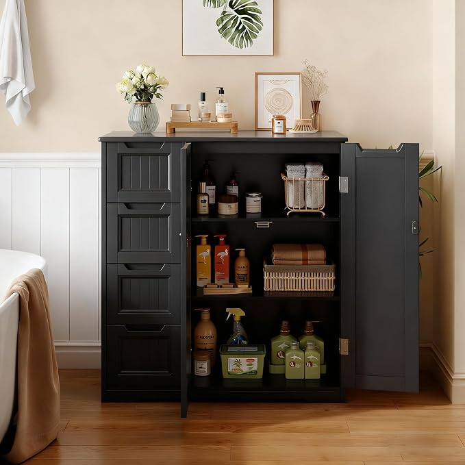 Gizoon Wooden Bathroom Floor Cabinet, Side Storage Organizer Cabinet - Image 2