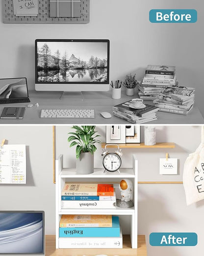 Desktop Shelf Organizer, Adjustable Stackable Office Storage Rack, Wood Display - Image 9
