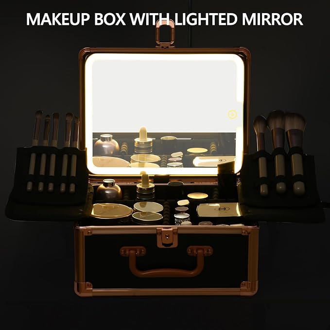 Makeup Case with Lighted Mirror, Makeup Box Organizer with Detachable LED Mirror - Image 2