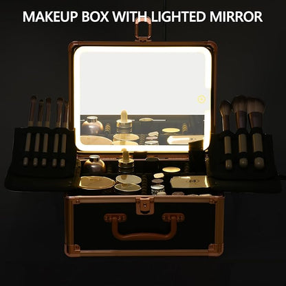 Makeup Case with Lighted Mirror, Makeup Box Organizer with Detachable LED Mirror - Image 2