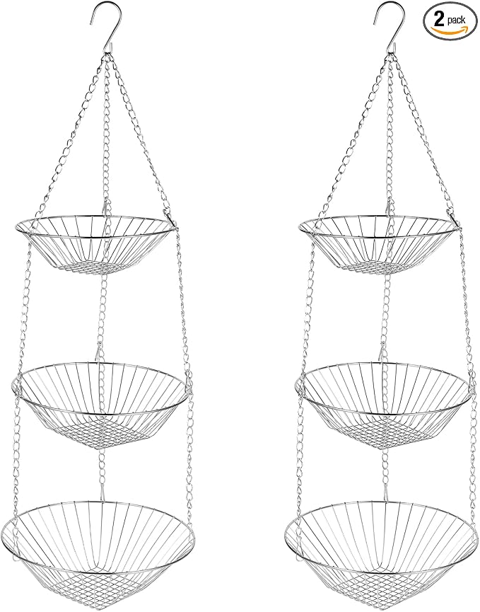 3-Tier Kitchen Wire Storage Basket Hanging Fruit Storage 2 Pack by Unknown
