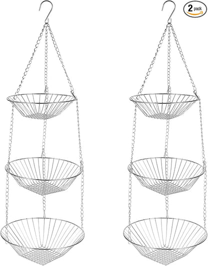 3-Tier Kitchen Wire Storage Basket Hanging Fruit Storage 2 Pack by Unknown