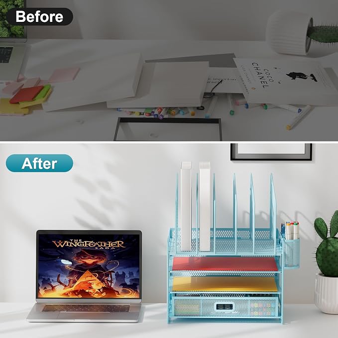 Marbrasse Desk Organizers, 4-Tier Mesh Desk File Organizer - Image 6