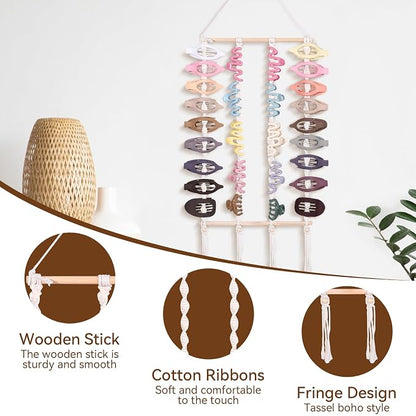 SNOWSTAR Macrame Flat Hair Claw Clip Organizer, Hanging Hair Clip Holder and - Image 4