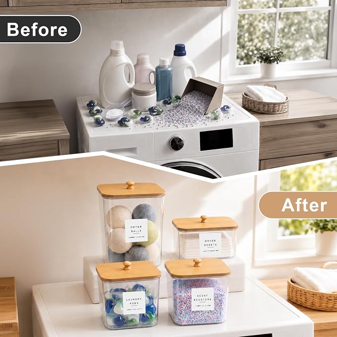 POLRAI 4 Pack Laundry Pod Containers and Dryer Sheet Holder, Laundry Room - Image 7