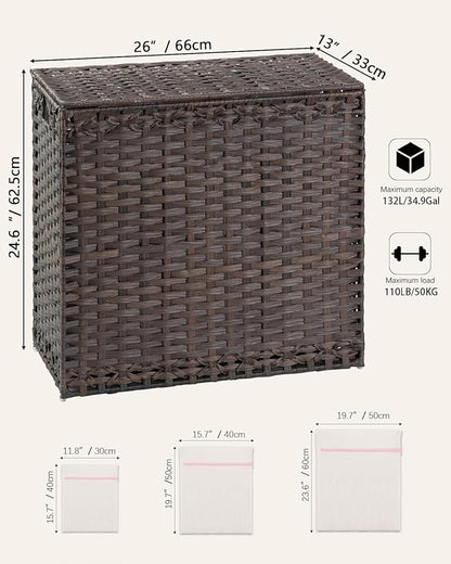 Laundry Hamper with Lid Laundry Basket 132 L Wicker Clothes Hamper, Handwoven - Image 5