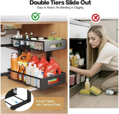 1 Pack 17IN Depth Under Sink Organizer, 2-Tier Pull Out Cabinet Organizer - Image 7