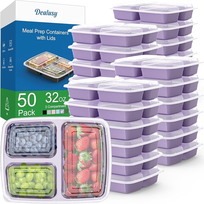 50 Pack 32 oz Meal Prep Containers Reusable by Dealusy