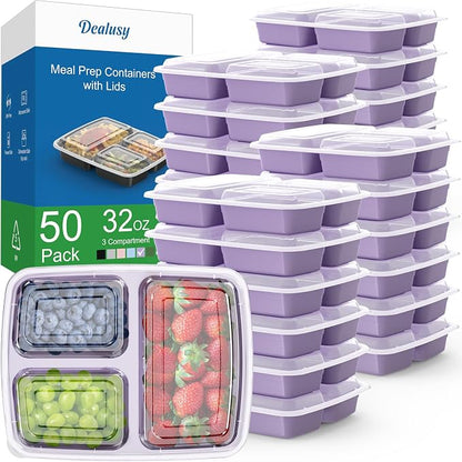 50 Pack 32 oz Meal Prep Containers Reusable by Dealusy