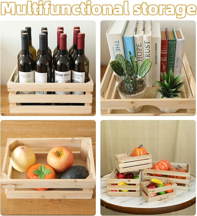 Set of 4 Large Wooden Crates Unfinished Office Storage Crates, Decorative Wood - Image 4