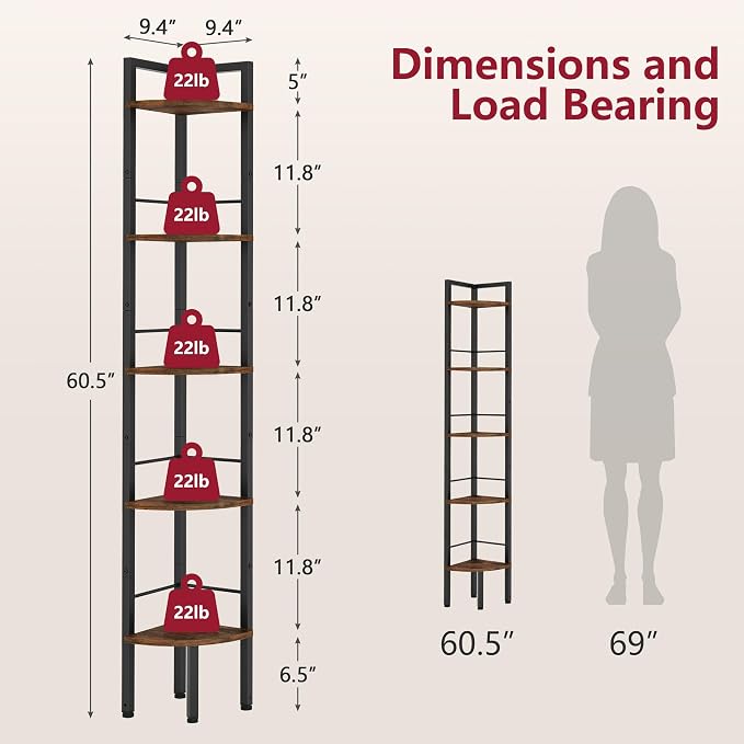 Tajsoon Corner Shelf Stand 5 Tier 60.5" - Image 2