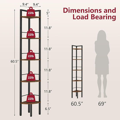 Tajsoon Corner Shelf Stand 5 Tier 60.5" - Image 2