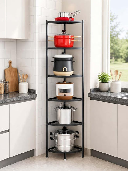 6-Tier Kitchen Corner Shelf Triangular Corner Pot Rack Storage Shelf Multi-tier by bimiti