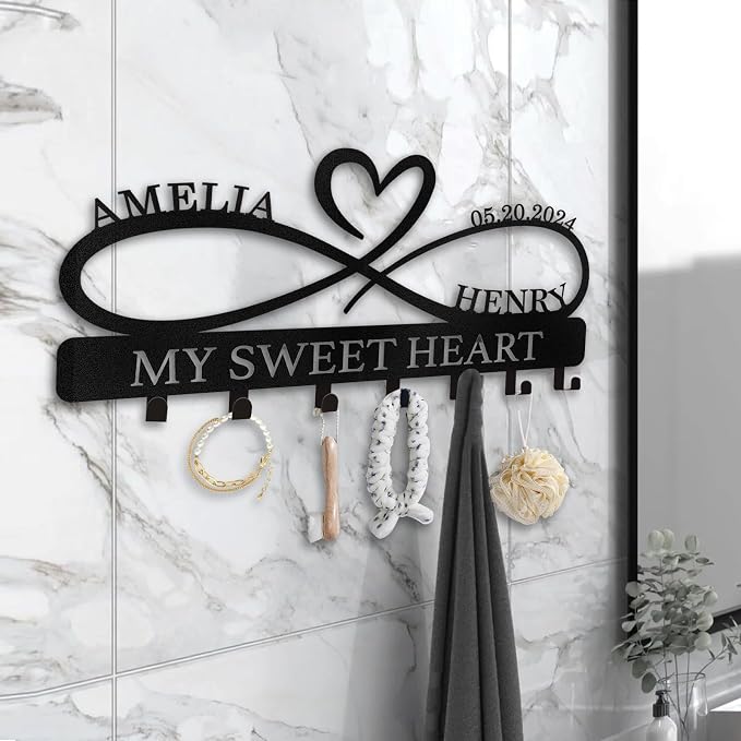 Personalized Key Holder Wall Mount, Custom Couple's Name Key Holder - Image 4