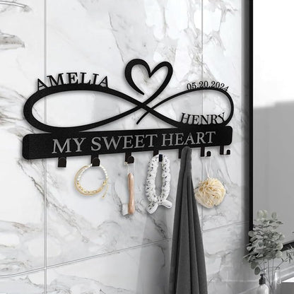 Personalized Key Holder Wall Mount, Custom Couple's Name Key Holder - Image 4