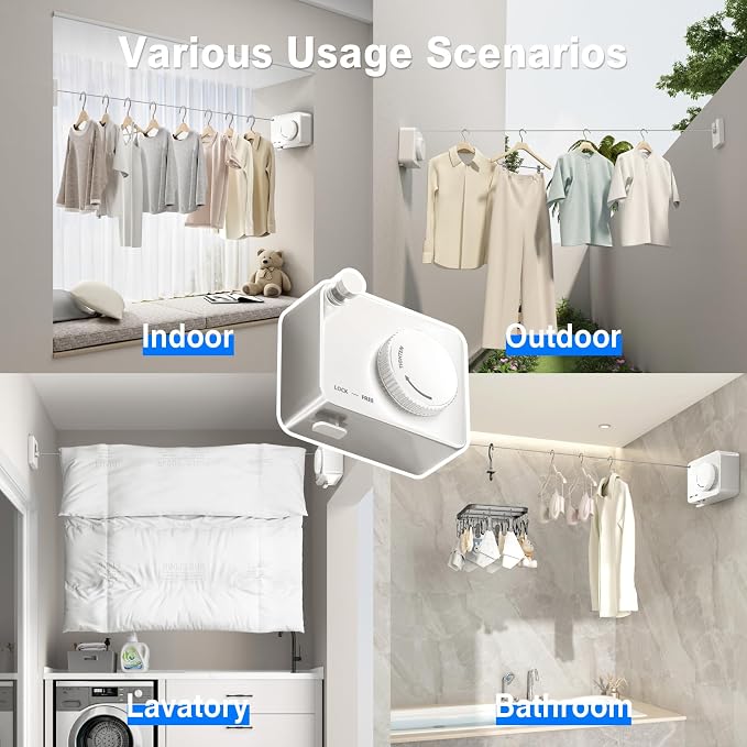 Retractable Clothesline Indoor, Non-Sagging Outdoor Clothes Line Retracting - Image 5