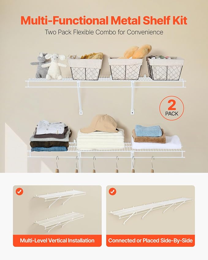 VEVOR Wire Shelf Kit, 4 ft, Wall Mounted Wire Shelves, Heavy-Duty Carbon Steel - Image 4