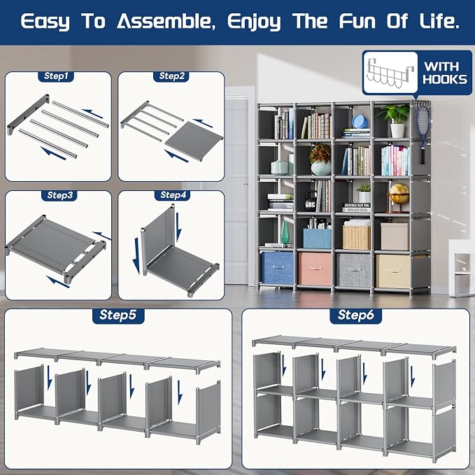 Mavivegue 20 Cube Book Shelf, Storage Organizer, Large DIY Bookcase, Metal Cube - Image 4