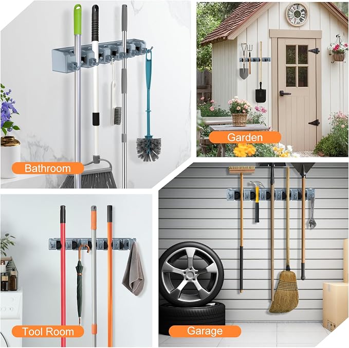 nacena Broom Holder Wall Mount, 2 Packs grey Wall Hanging Garden Tool & Utility - Image 7