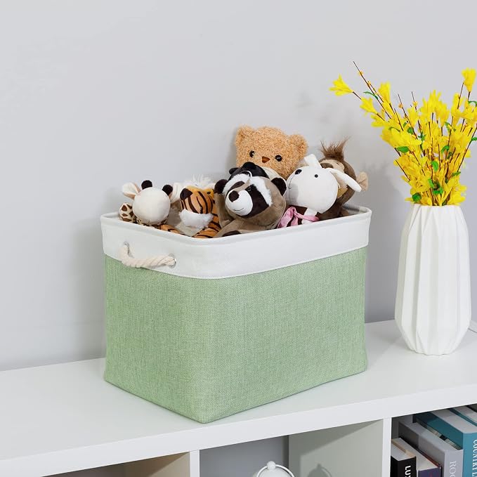 Bidtakay Baskets Fabric Closet Organizer Set of 2 Green Collapsible Storage Bins - Image 7