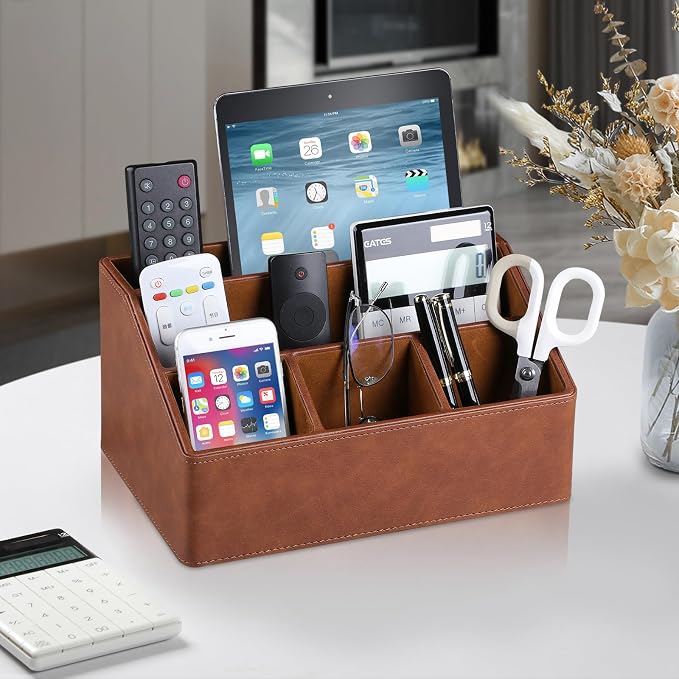PU Leather Desk Organizer, Luxury Remote Control Holder - Image 2